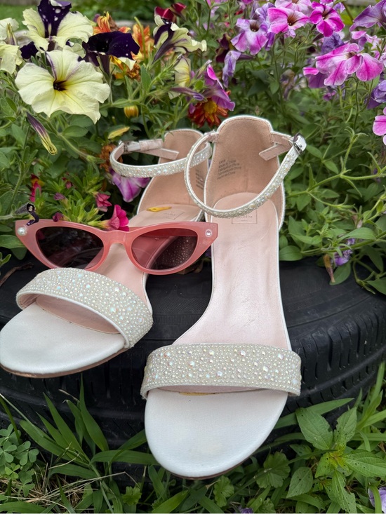 David's Bridal Shoes - David's Bridal Pink Pearl-Embellished Ankle-Strap Sandals (free sunglasses)